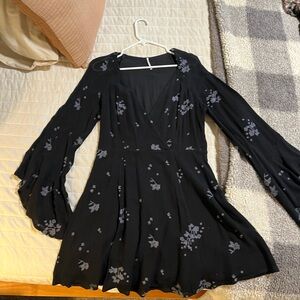 Free People Black Dress with light blue Floral Pattern